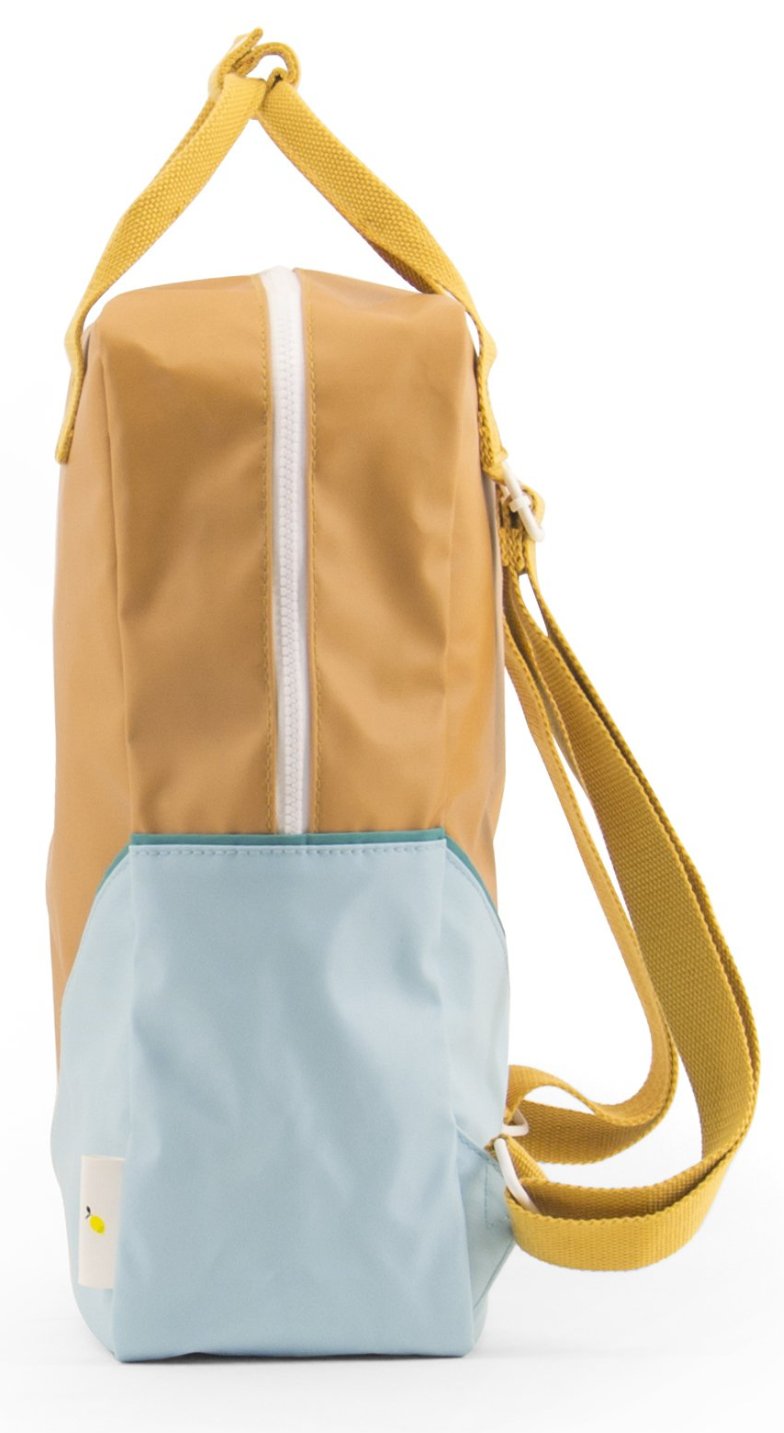 Large backpack diagonal caramel fudge / light blue - Sticky Lemon