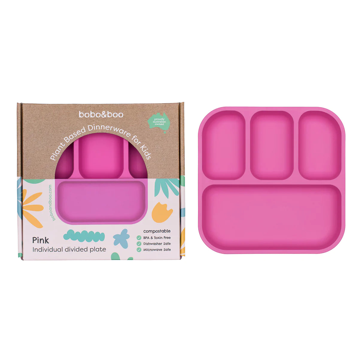 Plant-Based Bento-Style Divided Plates (22x21cm) - Individual - Pink