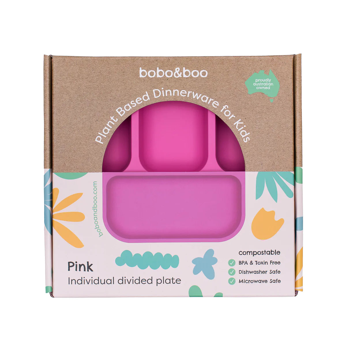 Plant-Based Bento-Style Divided Plates (22x21cm) - Individual - Pink