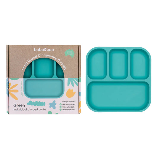 Plant-Based Bento-Style Divided Plates (22x21cm) - Individual - Green
