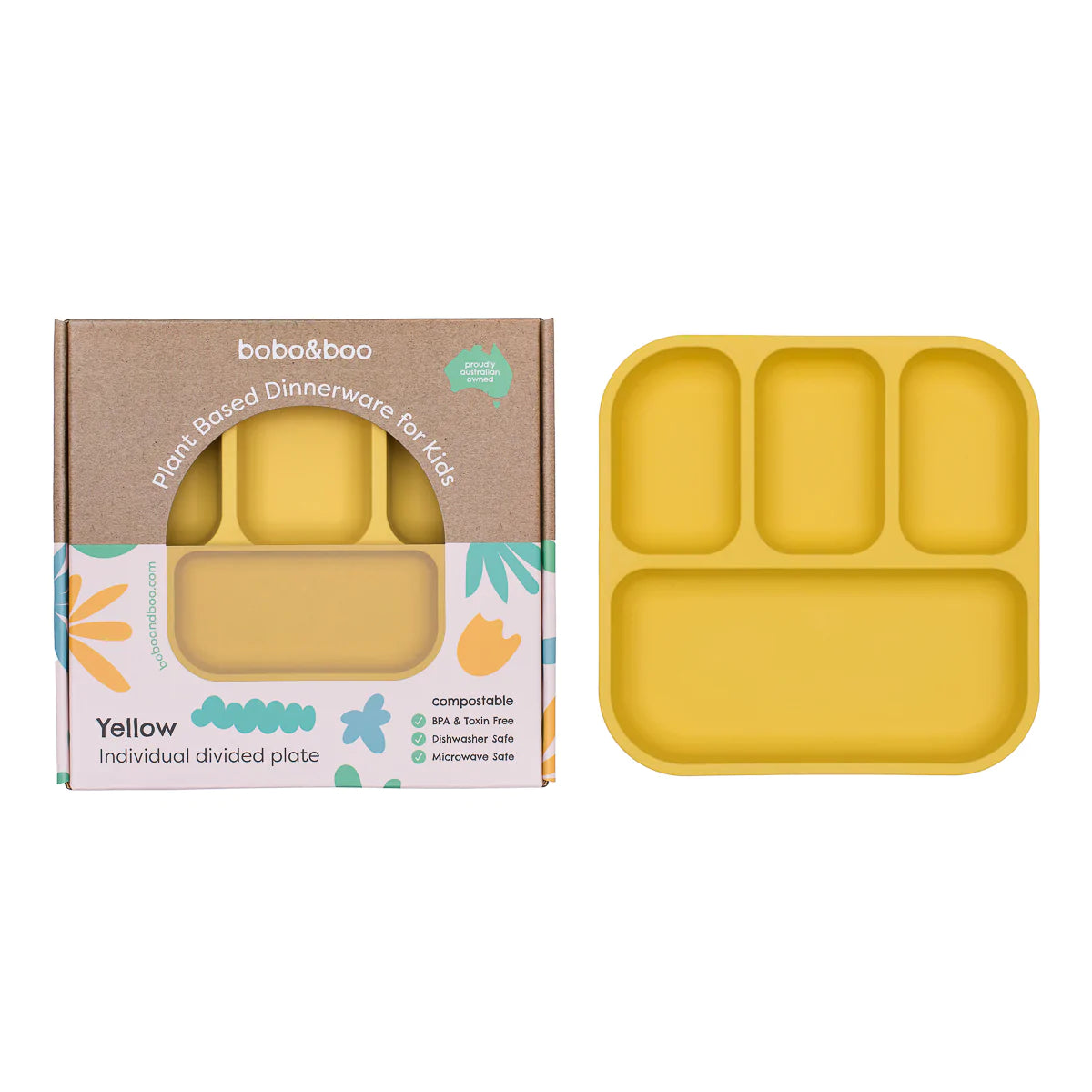 Plant-Based Bento-Style Divided Plates (22x21cm) - Individual - Yellow