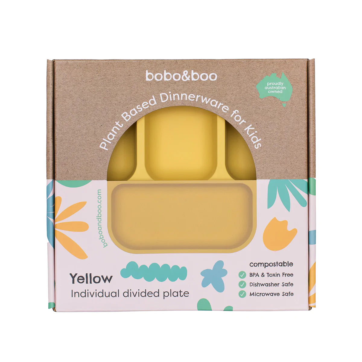 Plant-Based Bento-Style Divided Plates (22x21cm) - Individual - Yellow
