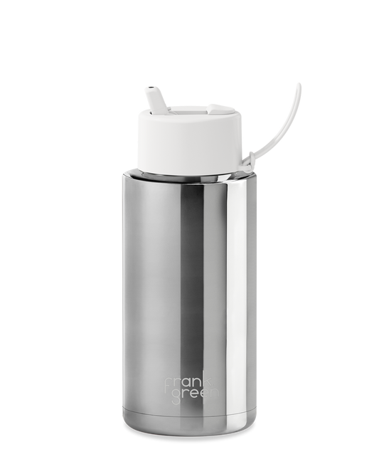 Ceramic Reusable Bottle with Flip Lid - Limited Edition Silver with Flip Straw Lid Cloud- (1L)