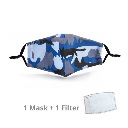 Stylish Re-usable Kids' Face Mask - Camo Blue