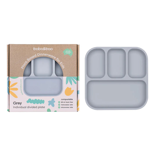 Plant-Based Bento-Style Divided Plates (22x21cm) - Individual - Grey