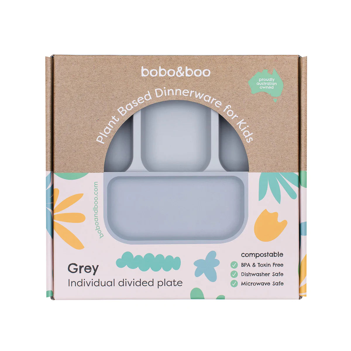 Plant-Based Bento-Style Divided Plates (22x21cm) - Individual - Grey