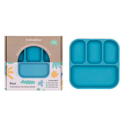 Plant-Based Bento-Style Divided Plates (22x21cm) - Individual - Blue